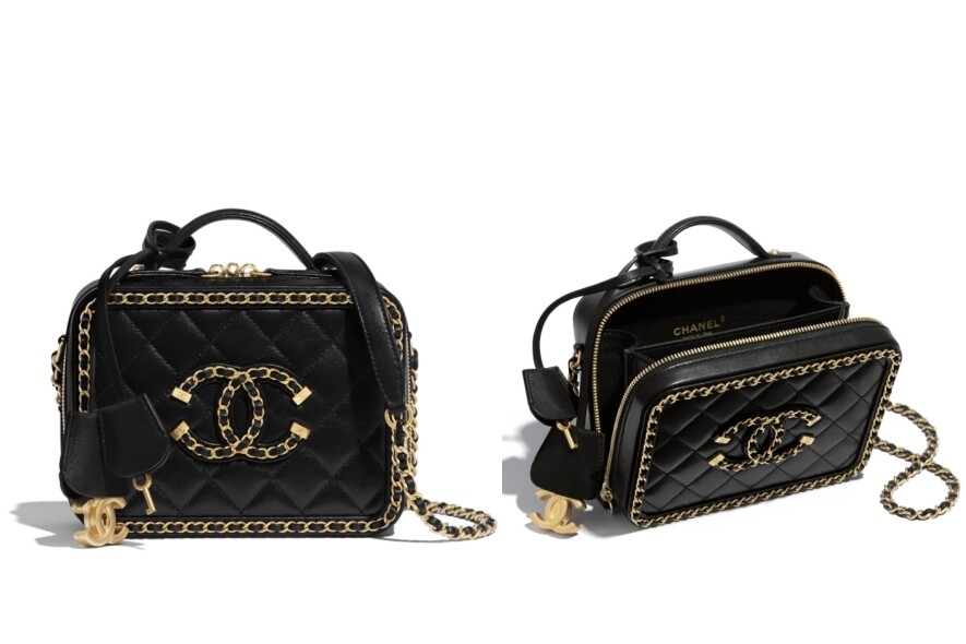 Chanel 黑色山羊皮化妝箱細手袋（ 14 × 18 × 8 cm ）經典黑色配合較小巧的尺寸，不減
