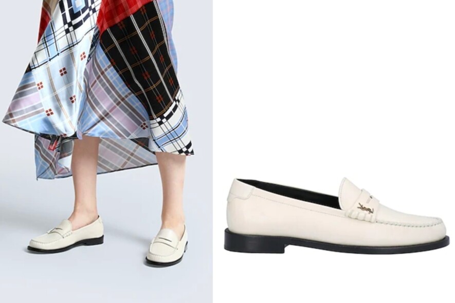 除了深色的選擇，白色loafers樂福鞋更是吸睛之選！這款Saint Laurent白色皮革loafers耐看