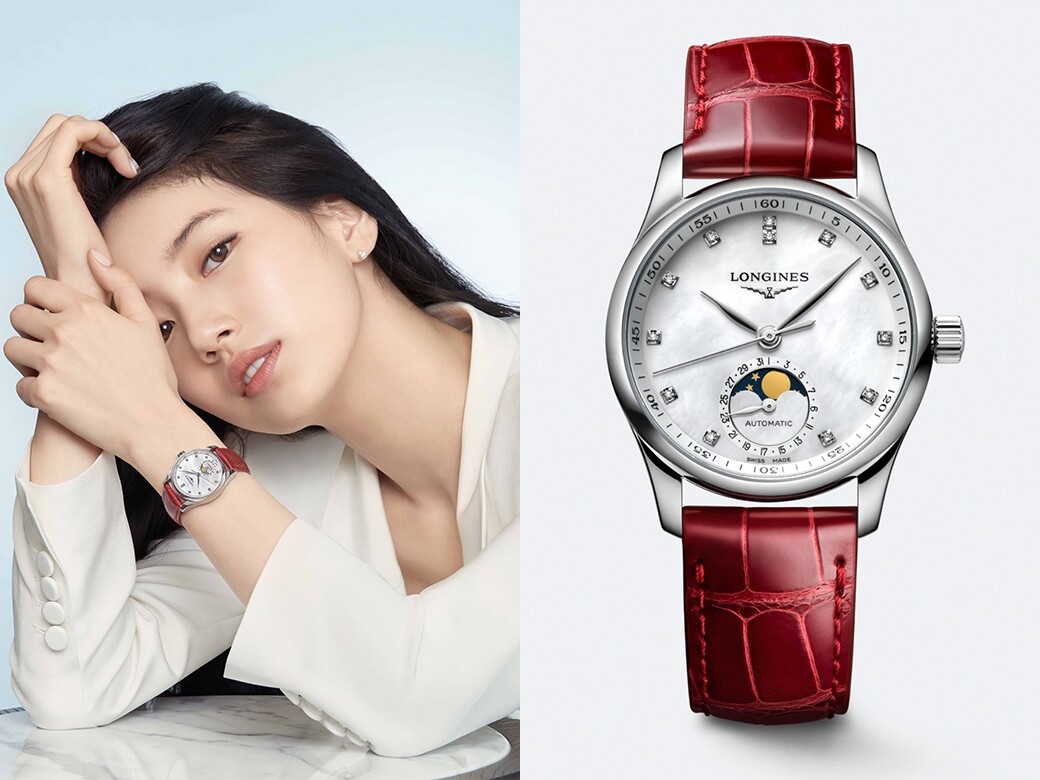 秀智在宣傳照中所配戴的手錶來自浪琴The Longines Master Collection，珍珠貝母錶盤、鑽石時