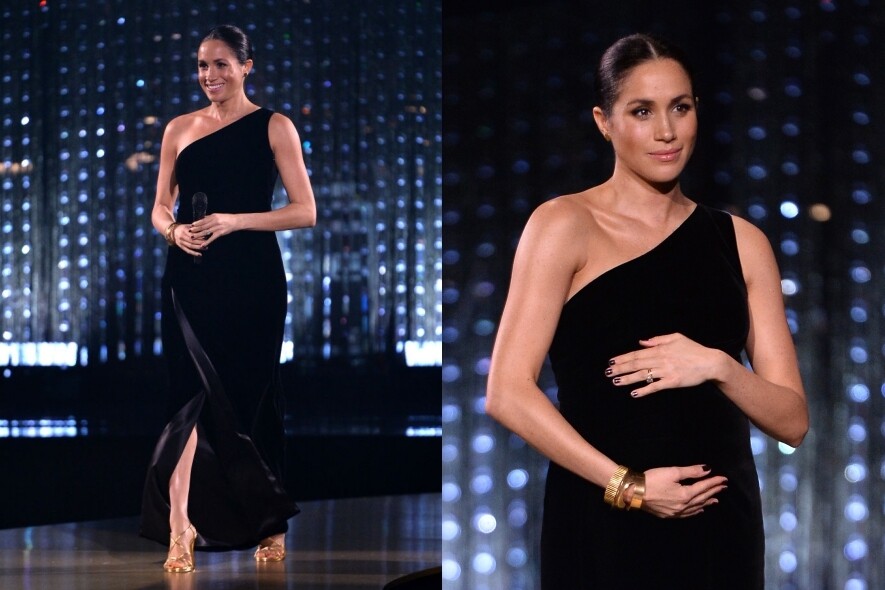 懷孕的梅根穿Givenchy單肩連身裙現身英國時尚大獎，被指過份性感，塗上有違