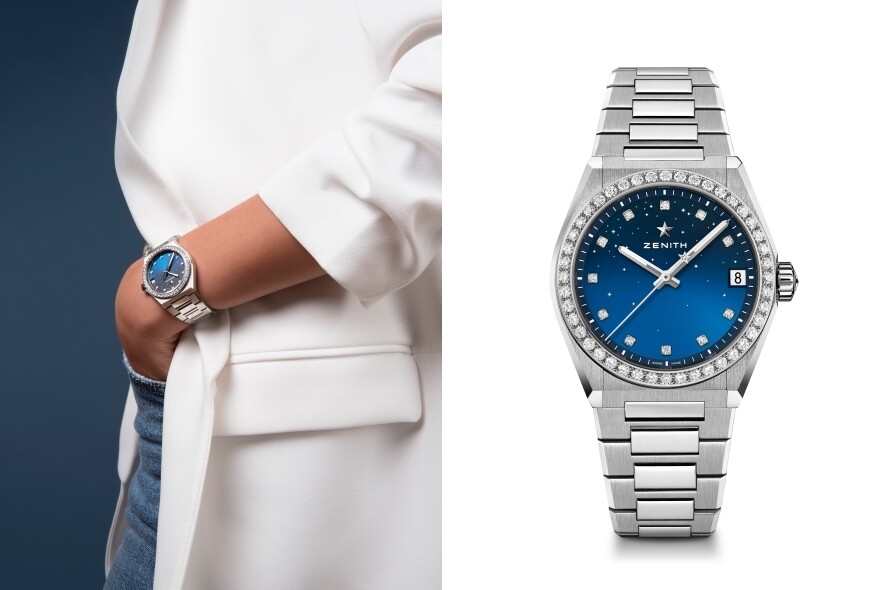 DEFY Midnight腕錶配備36毫米精鋼錶殼，錶盤鑲嵌11顆明亮式切割鑽石，錶盤呈現