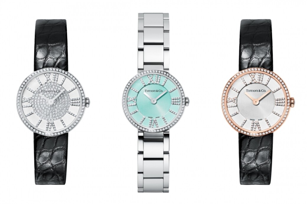 Tiffany & Co. Atlas®系列24毫米2指針精鋼鑲鑽皮帶女裝腕錶 $41,80024毫米2指針精鋼