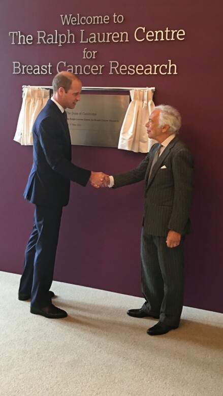 2016年5月，劍橋公爵殿下聯同Ralph Lauren先生，於The Royal Marsden開設Ralph Lauren乳癌研究中心