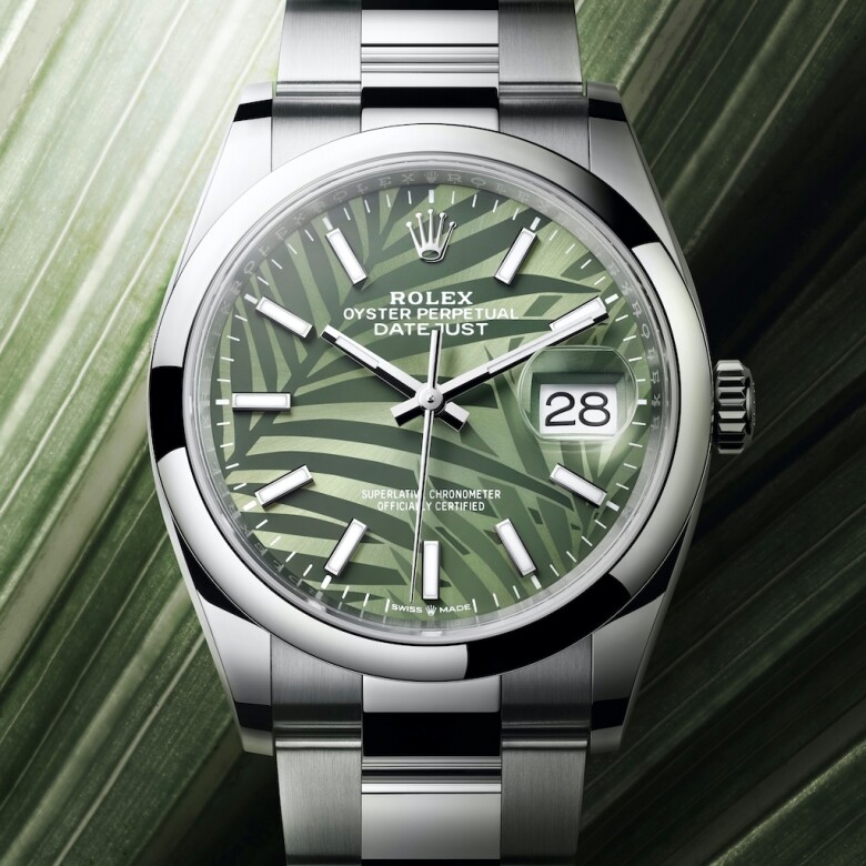 2021新款Rolex Datejust 36在用上熱帶風情的綠色棕櫚葉錶面，充滿新鮮感！