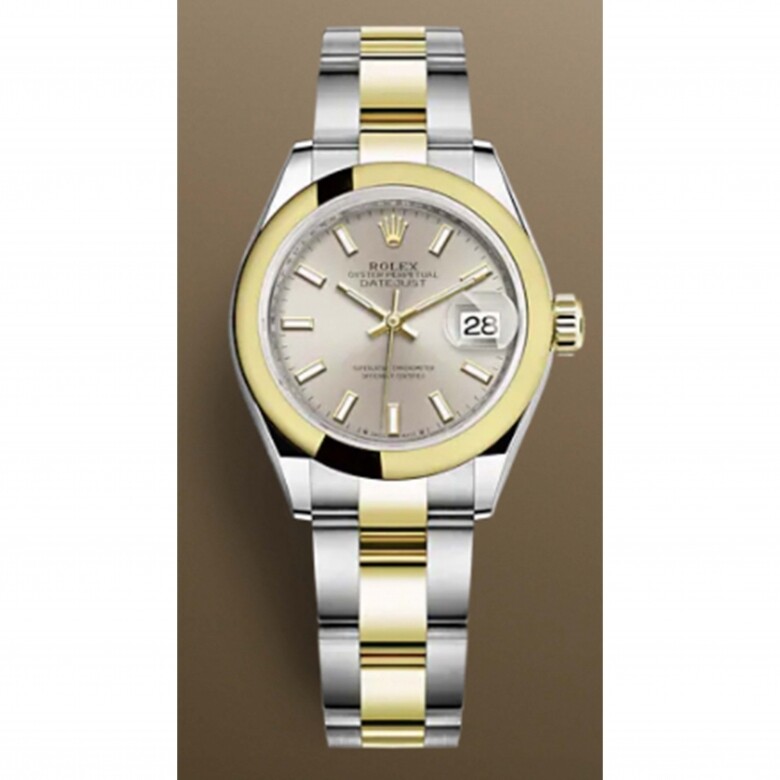 Two tone的手錶還有這款。黃金、蠔式鋼配合淡金色錶面，配搭出這款低調而不