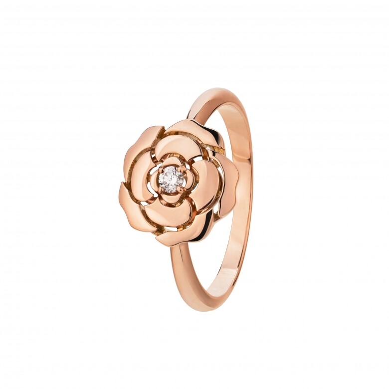 Chanel Camélia粉紅金鑽石戒指