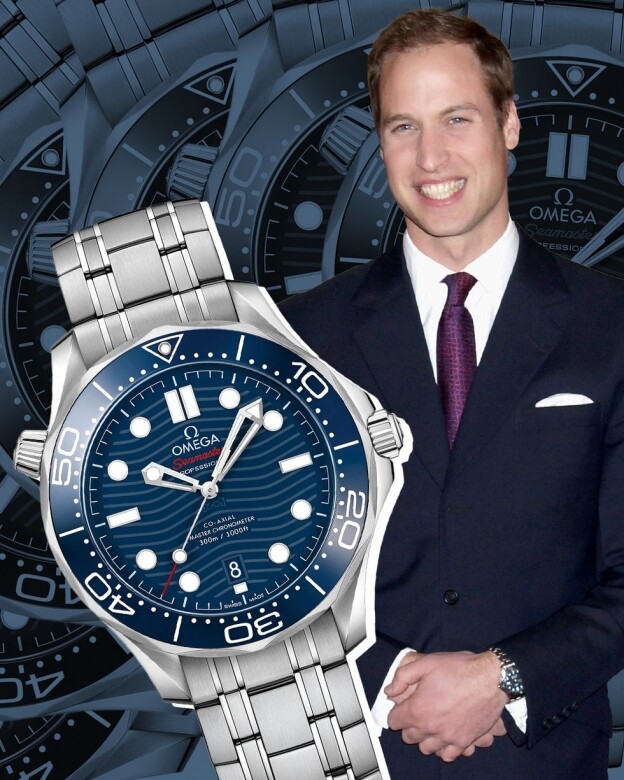 威廉王子最常戴的、也唯一會戴的手錶是Omega的海馬系列腕錶（Seamaster Professional 300M）。威