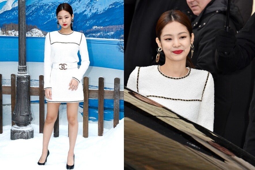 韓團Blackpink成員Jennie Kim以簡單經典的白色裙裝現身。