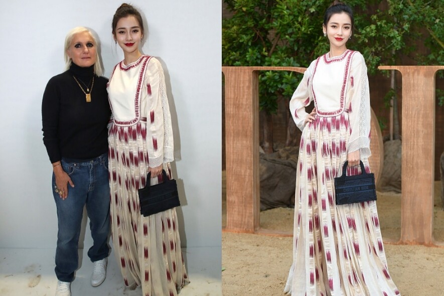 身穿Dior 2020早春系列的Angelababy於騷後跟Maria Grazia Chiuri合照。