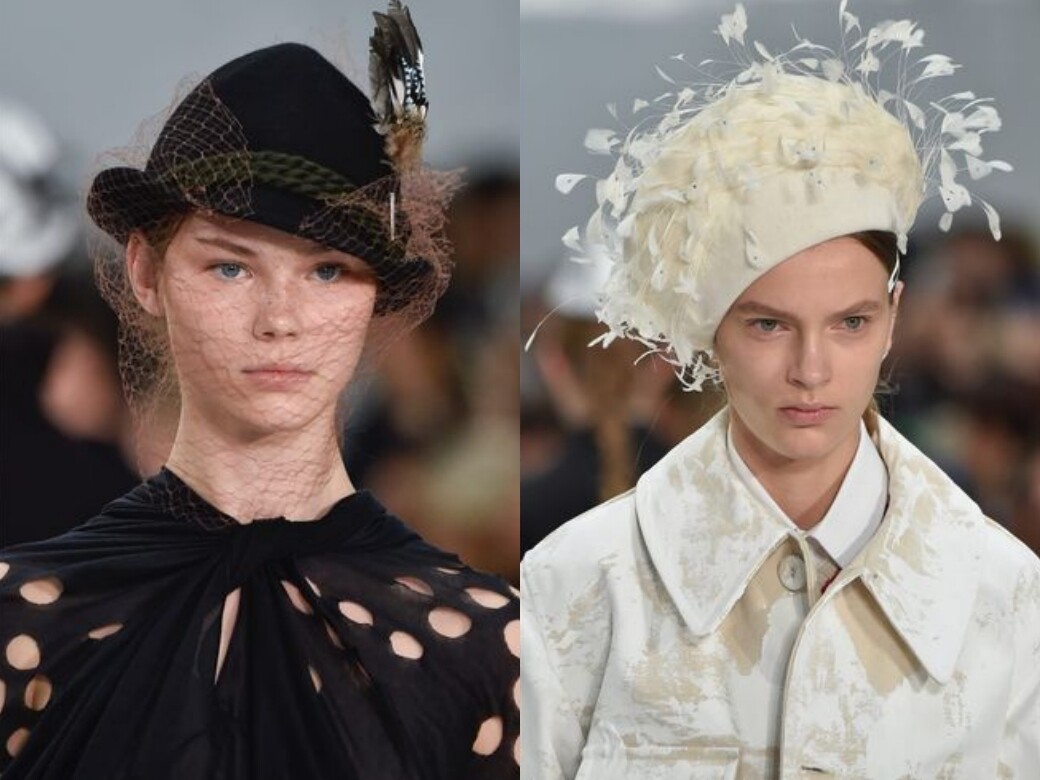 多變帽子今季的Maison Margiela不但在服裝上花盡心思，在帽子上更運用了羽毛、網