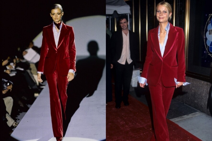 其實同一把戲Tom Ford早於1996年的掌舵Gucci年代時已出現過，當年Gwyneth Paltrow曾穿上