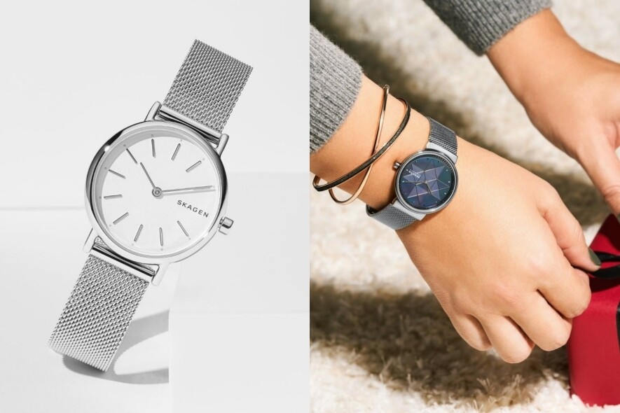 丹麥品牌Skagen的腕錶線條簡約至上，單是白色錶面配金屬網錶帶已經吸引
