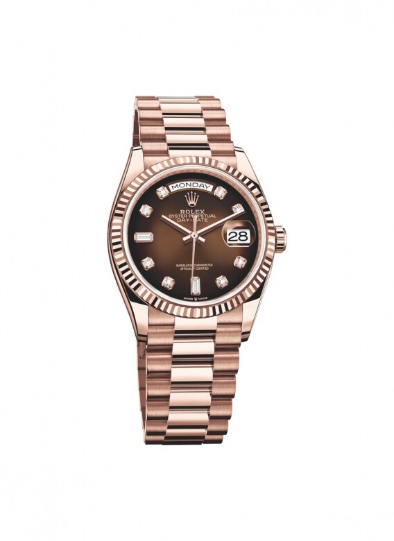 18ct玫瑰金漸變棕色錶面鑽石腕錶（Rolex）