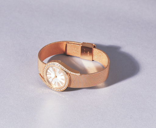 18K玫瑰金米蘭網織鏈帶鑽石腕錶（$208,000 Piaget）