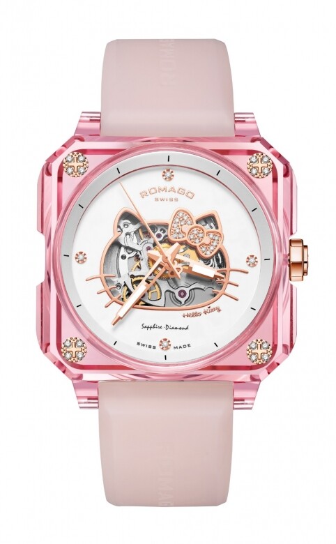 Romago SwissHK$ 328,000瑞士高端腕錶品牌Romago Swiss推出Hello Kitty限定版腕錶，設計以原顆藍寶