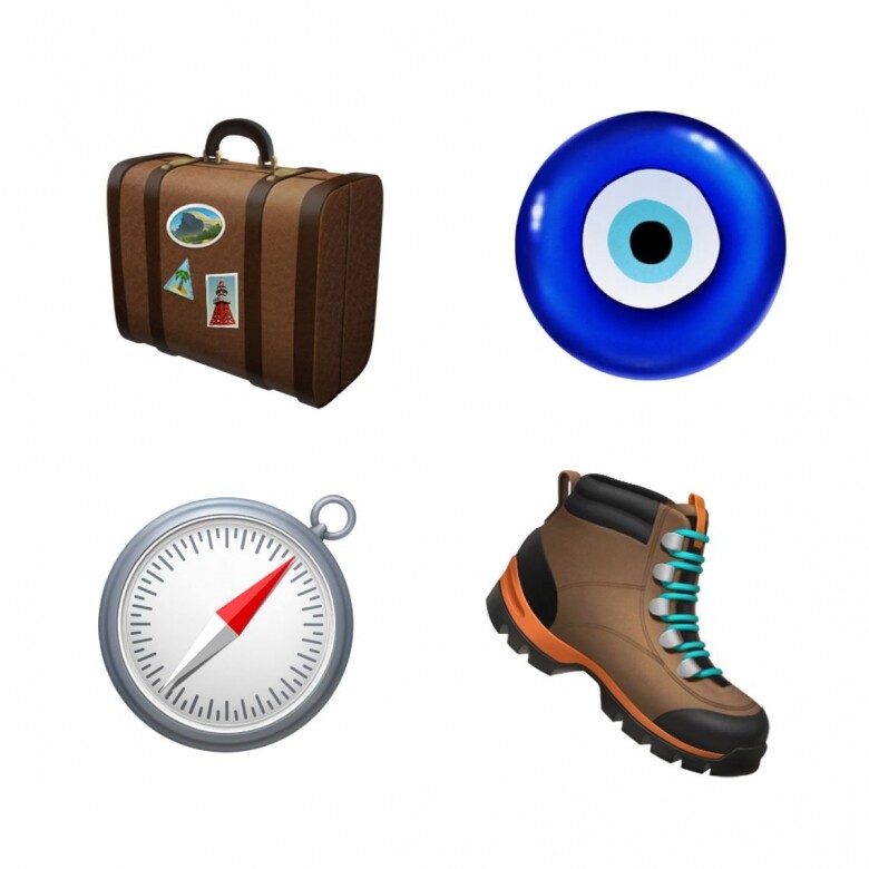 旅行愛好者將有新的登山靴、指南針和行李箱emoji登場。