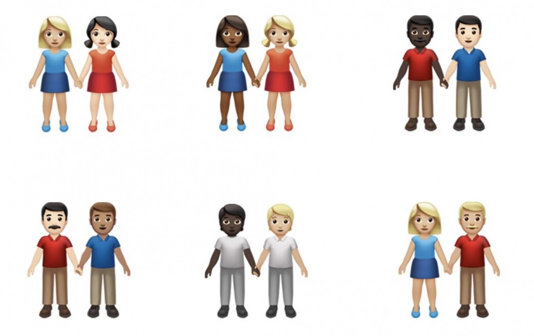 不同膚色性別的emoji手牽手，可以是伴侶、朋友、親人，充分反映世界大同，地球