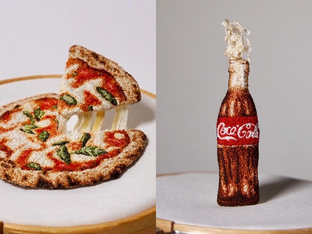 日本立體刺繡藝術家創意非凡！連pizza的「拉絲」也呈現眼前