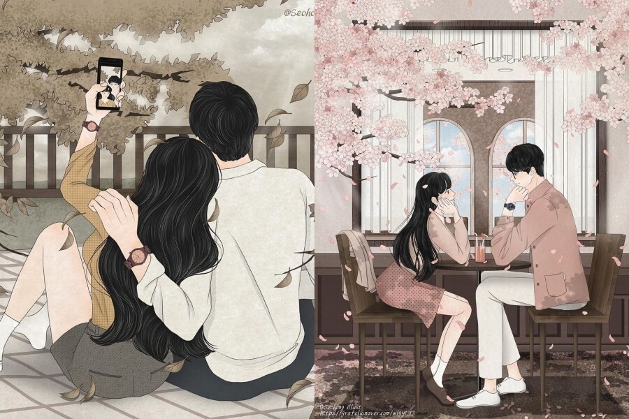 Seohong Kim(@seohong_illust) 情侶插畫 情侶日常 couple illustration illustrator IG