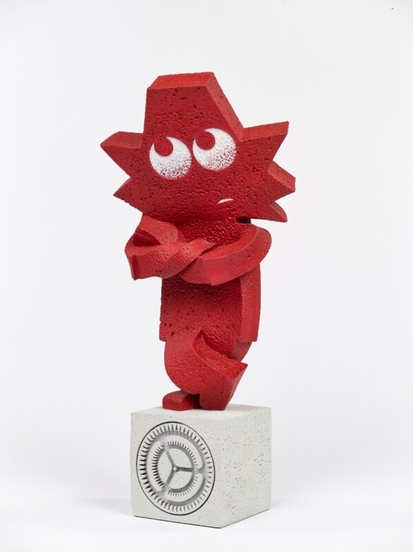 除了平面作品，《「COLLECT THEM ALL!」包圓兒》亦展示了Michael Lau創作的雕塑作品，如《想?要:啥!》系