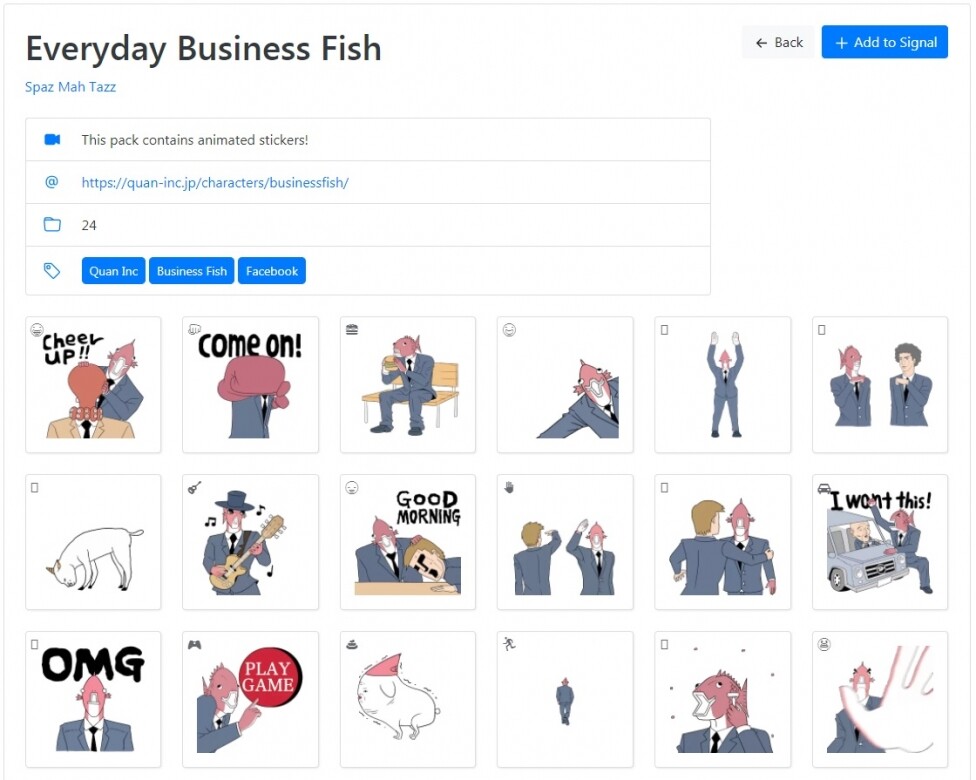 Spaz Mah Tazz創作的第三款Business Fish系列「Everyday Business Fish」也是動態Signal Sticker貼圖，連同這套20款