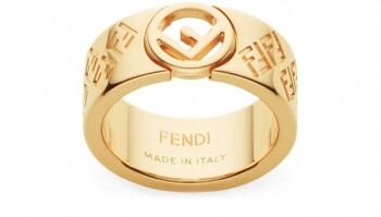 FENDI FF-embossed palladium-plated brass ring