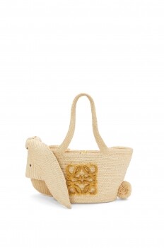 Small Bunny Basket bag in raffia and calfskin
