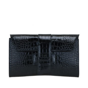 VERONICA Made BySILVANO BIAGINI $3,281 Croc Embossed Calfskin Leather Black Clutch