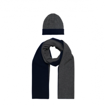 OLIVIA AND KALIPSO Made By DEL SANTO Cashmere Charcoal And Navy Scarf And Beanie