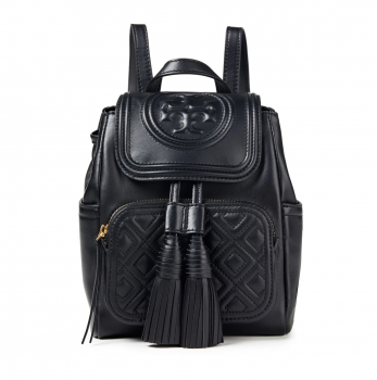 TORY BURCH Tassel-trimmed embossed quilted textured-leather backpack