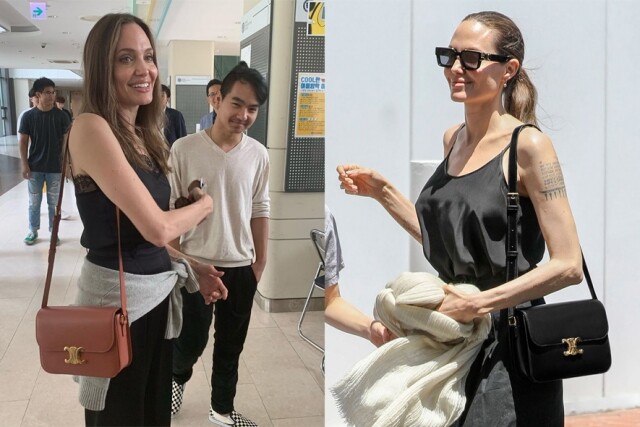Angelina Joline鍾情簡約方形手袋：送兒子上學用的Celine手袋成熱搜！