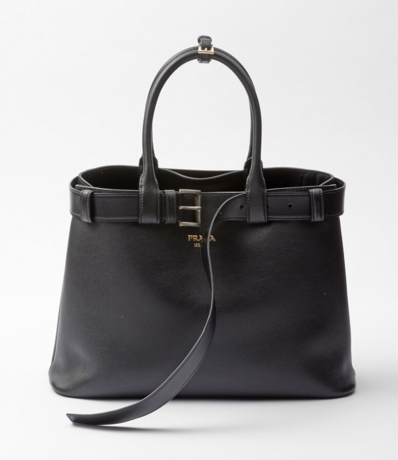 Buckle large leather handbag with belt