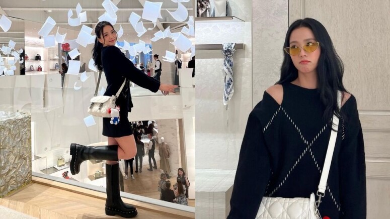 Jisoo 巴黎旅行私服穿搭：黑毛衣+長靴