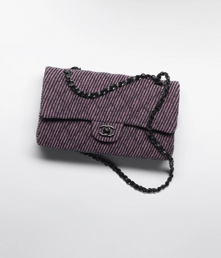 Chanel Classic Flap Bag Wool Tweed & Black Metal Pink & Black