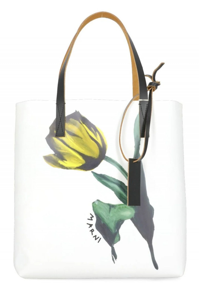 Flower Printed Top Handle Tote Bag