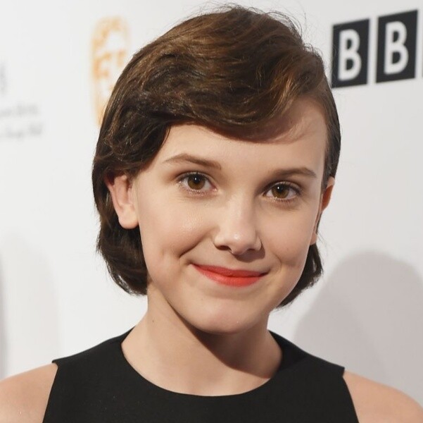 當時年14歲的Millie Bobby Brown換上深受歐美女星喜愛的經典髮型－復古波浪捲，多