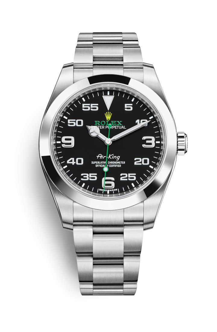 Air King Ref: 116900 $48,000Air King屬Rolex經典飛行錶款，設計向航空界致敬，官方零售價不