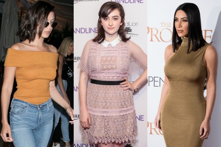 一字領、小領子及樽領的衣服有擴展胸部的視覺效果。如像Kim Kardashian所選擇的 一字領、小領子及樽領的衣服有擴展胸部的視覺效果。如像Kim Kardashian所選擇的