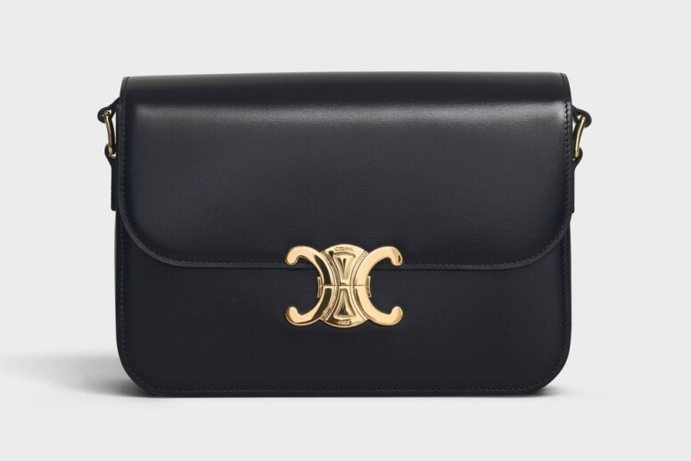 Celine ，Triomphe 黝黑色光滑小牛皮肩背包，$25500