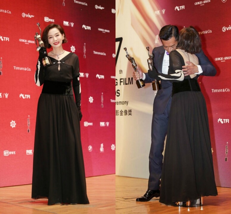 毛舜筠領獎時換上另一套 Giorgio Armani 晚裝 毛舜筠領獎時換上另一套 Giorgio Armani 晚裝