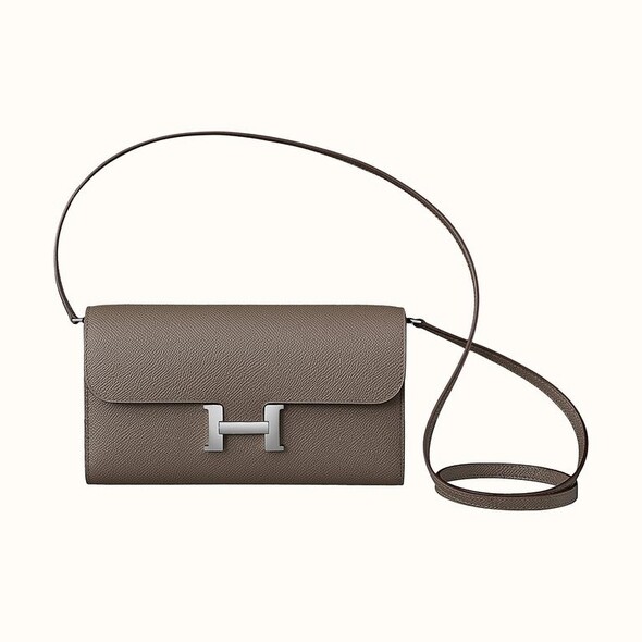 Hermès Constance Long To Go 系列 灰色小牛皮長銀包