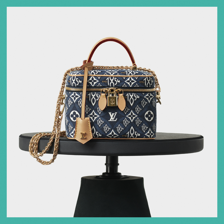 Louis Vuitton Since 1854 Blue全新藍色提花布化妝盒型手袋，配上皮革鏈帶，側揹和手挽兩