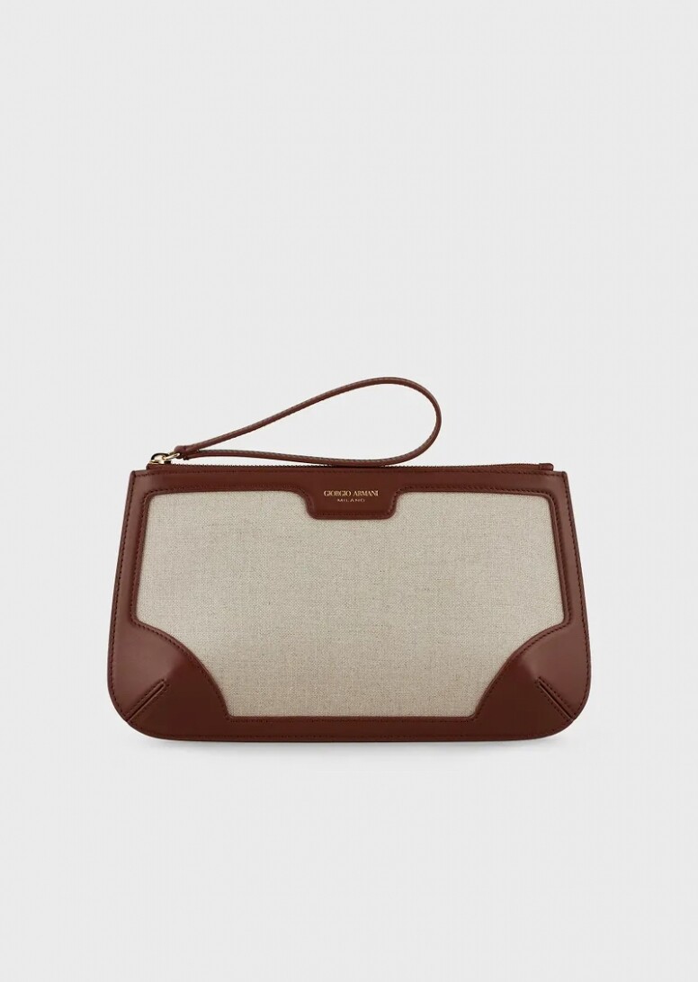 Giorgio Armani La Prima帆布及皮革手拿包