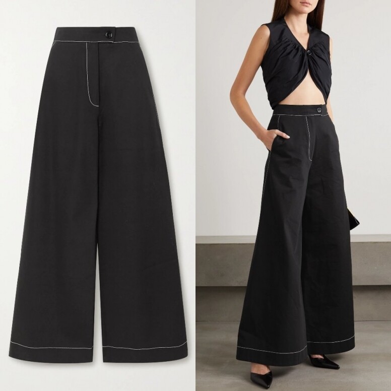 RENAISSANCE RENAISSANCE Louis topstitched cotton-twill wide-leg pants