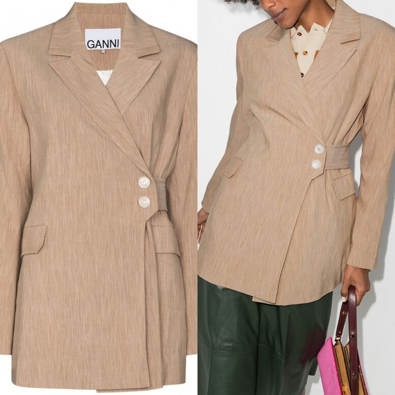 GANNI mélange-effect wrap-style blazer GANNI mélange-effect wrap-style blazer