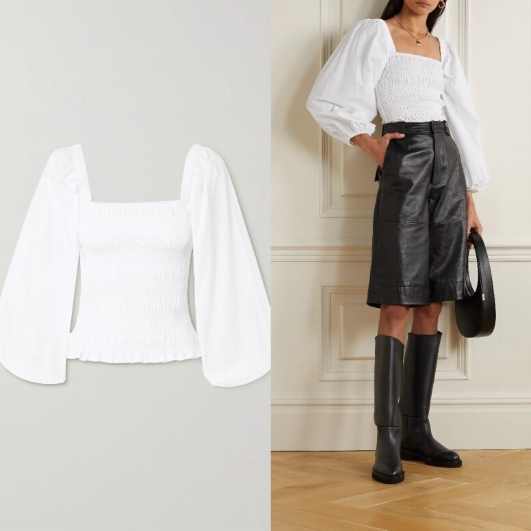 GANNI Smocked cotton-poplin top GANNI Smocked cotton-poplin top