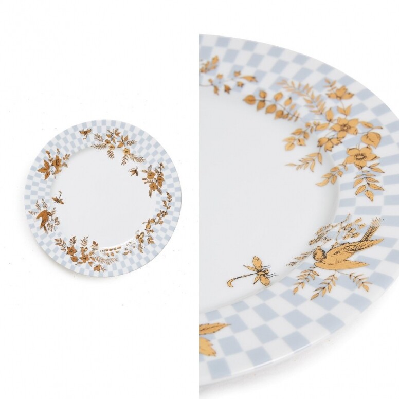 COROMANDEL 拼色格紋花卉圖案瓷盤(25 CM) COROMANDEL 拼色格紋花卉圖案瓷盤(25 CM)
