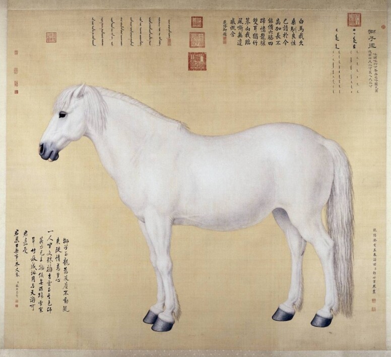 作品創於清乾隆八年(1743 年) ，此馬名「獅子玉」，是藏傳佛教格魯派活佛進獻的