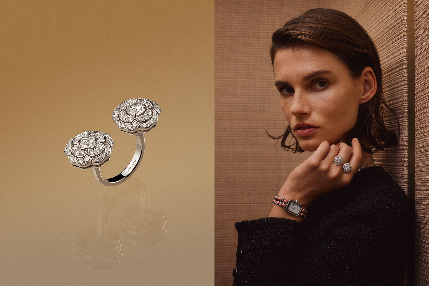 Camellia系列本季的另一焦點是新推出的指環款式，「U」字形的開口指環，戴上後