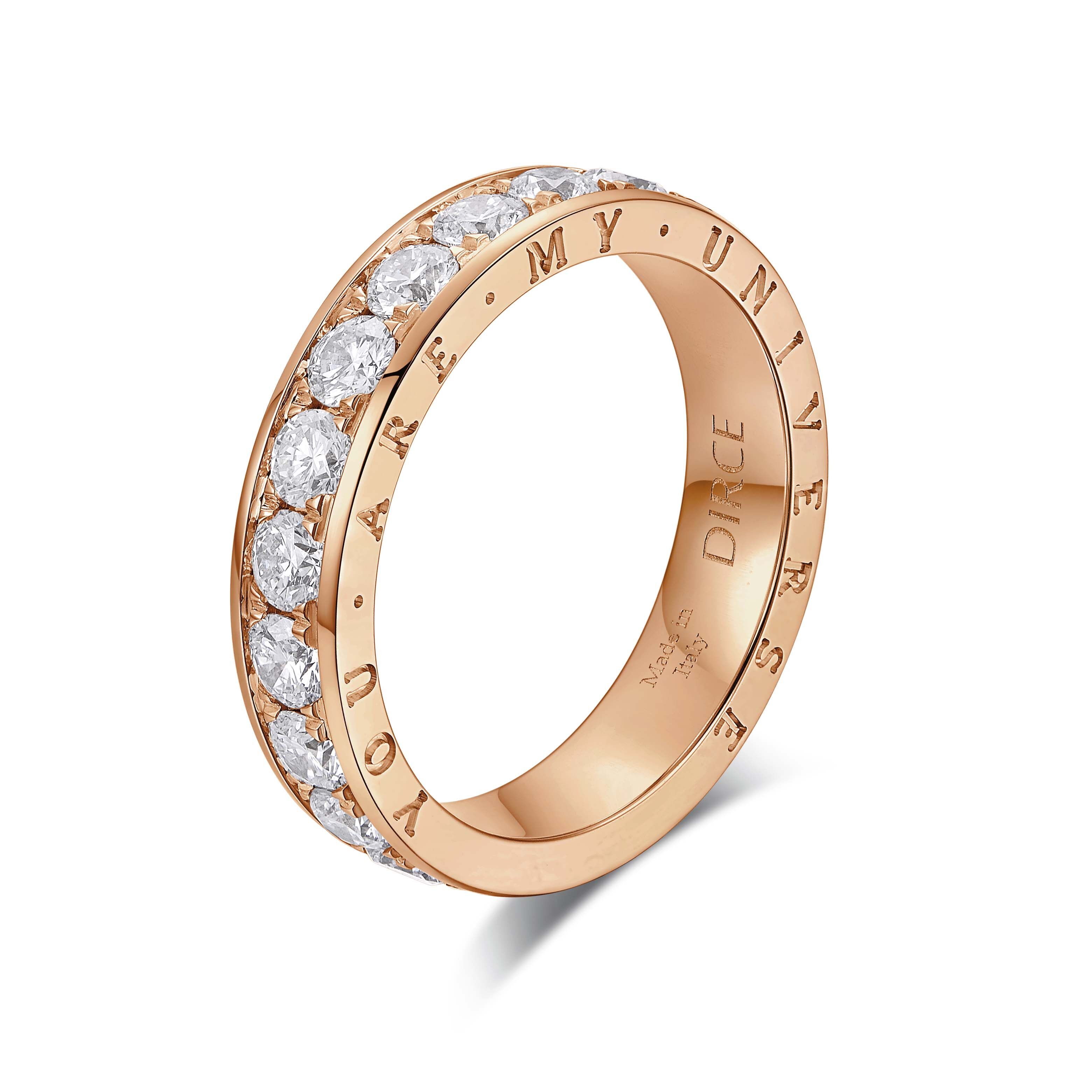 Stelle 在意大利語寓意群星，Stelle 系列將鑽石鑲嵌在細膩高拋光、弧圓的戒指外